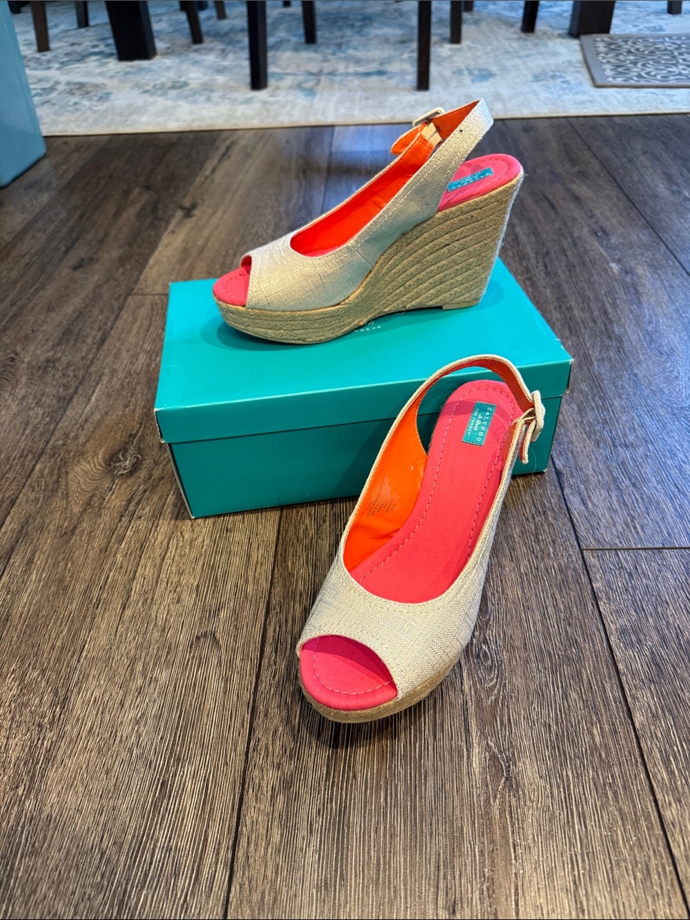 Calypso St. Barth Beige Wedge Sandals with Pink Insole